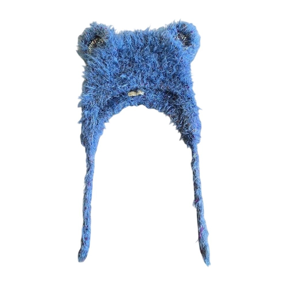 Handmade knit crochet animal ears fuzzy rave winter hat / OS / festival, EDM